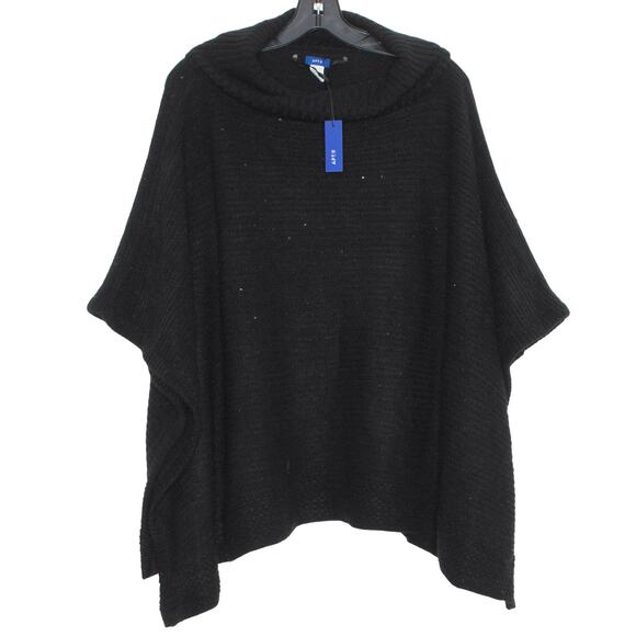 NWT Apt 9 Poncho Sweater Cowl Neck Sequin Minimalist Witchy Cozy Black One Size - Picture 1 of 3